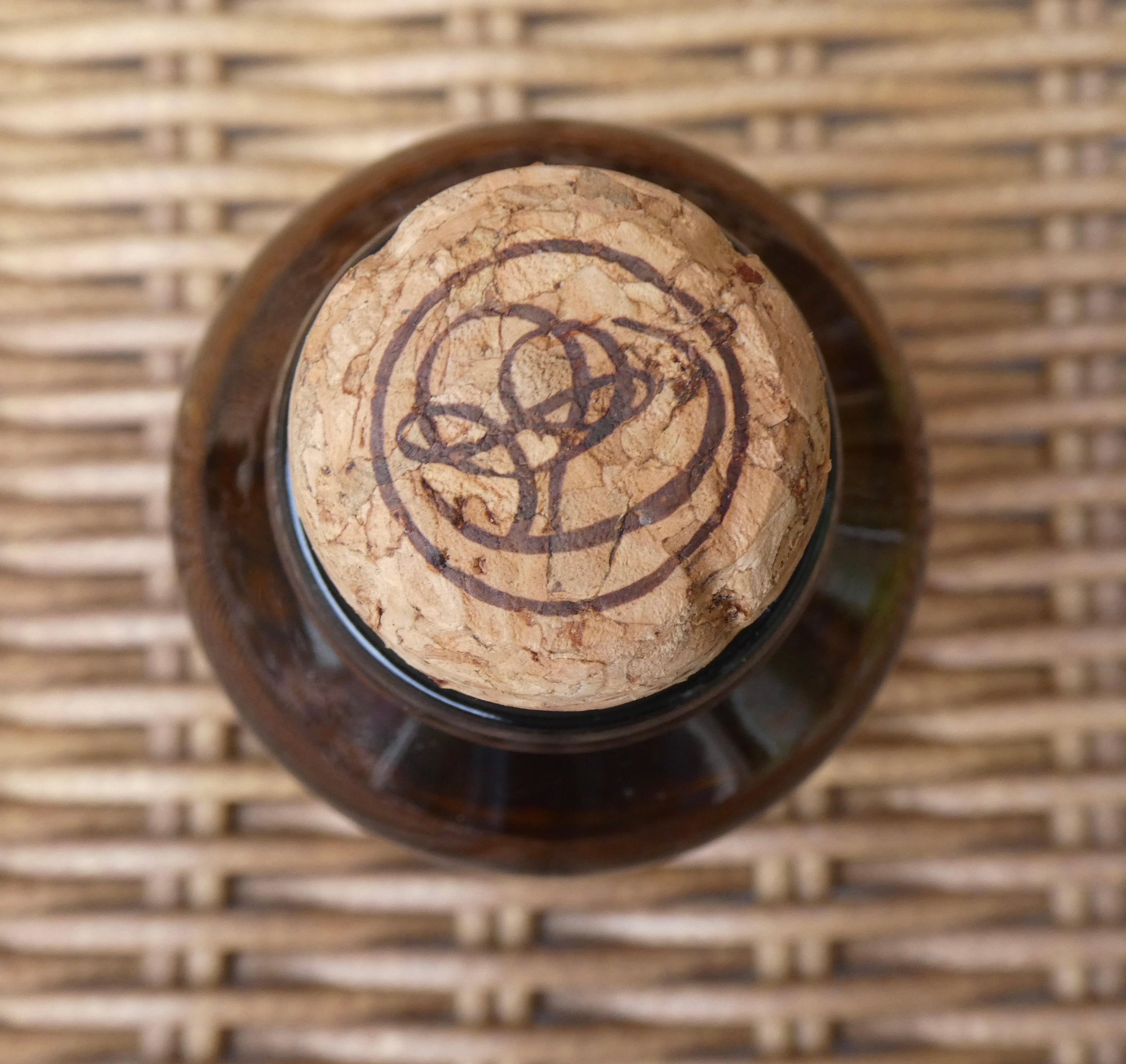 vino jar - amber mason glass, upcyled cork