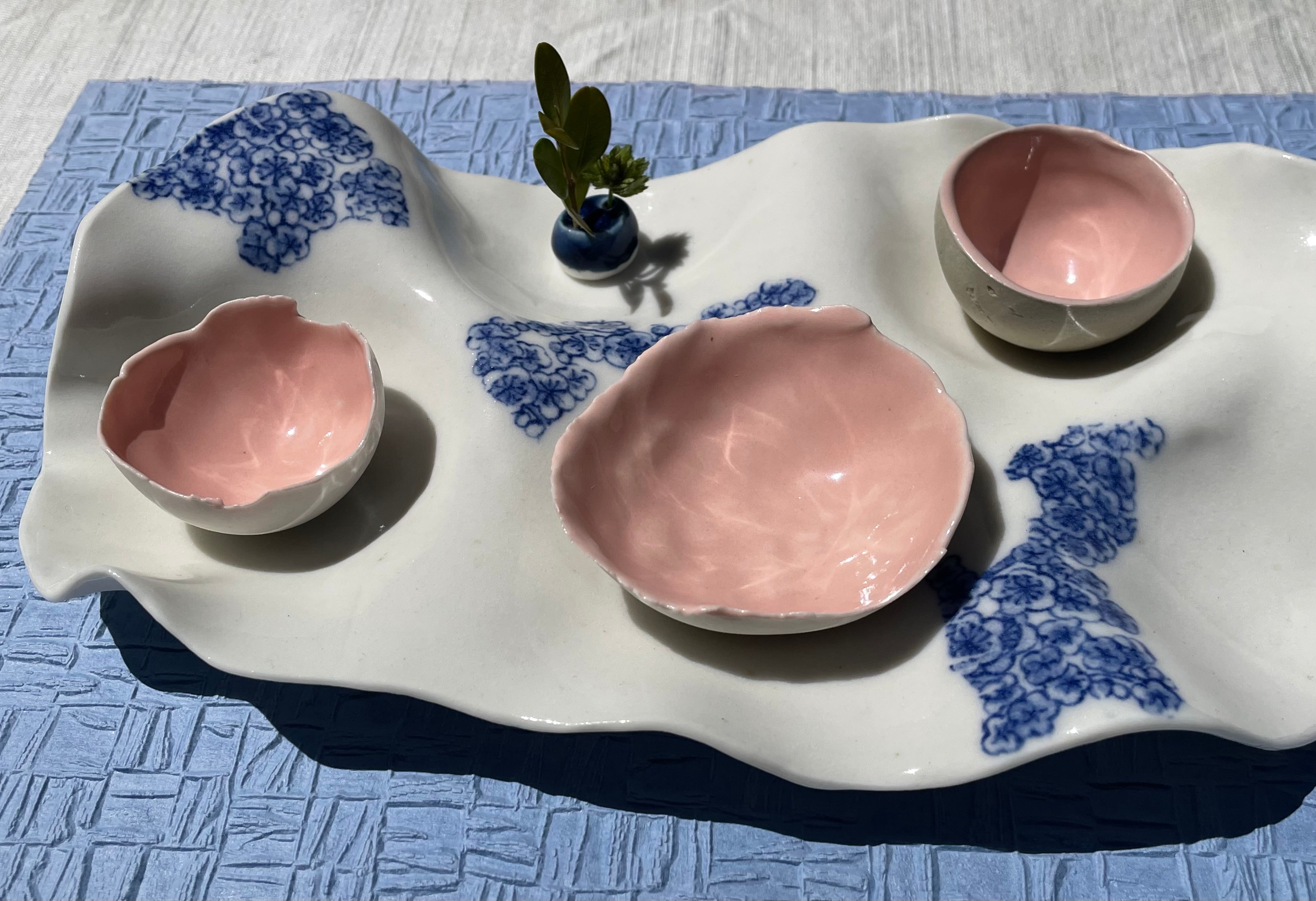 Blue blossom Flamingo set