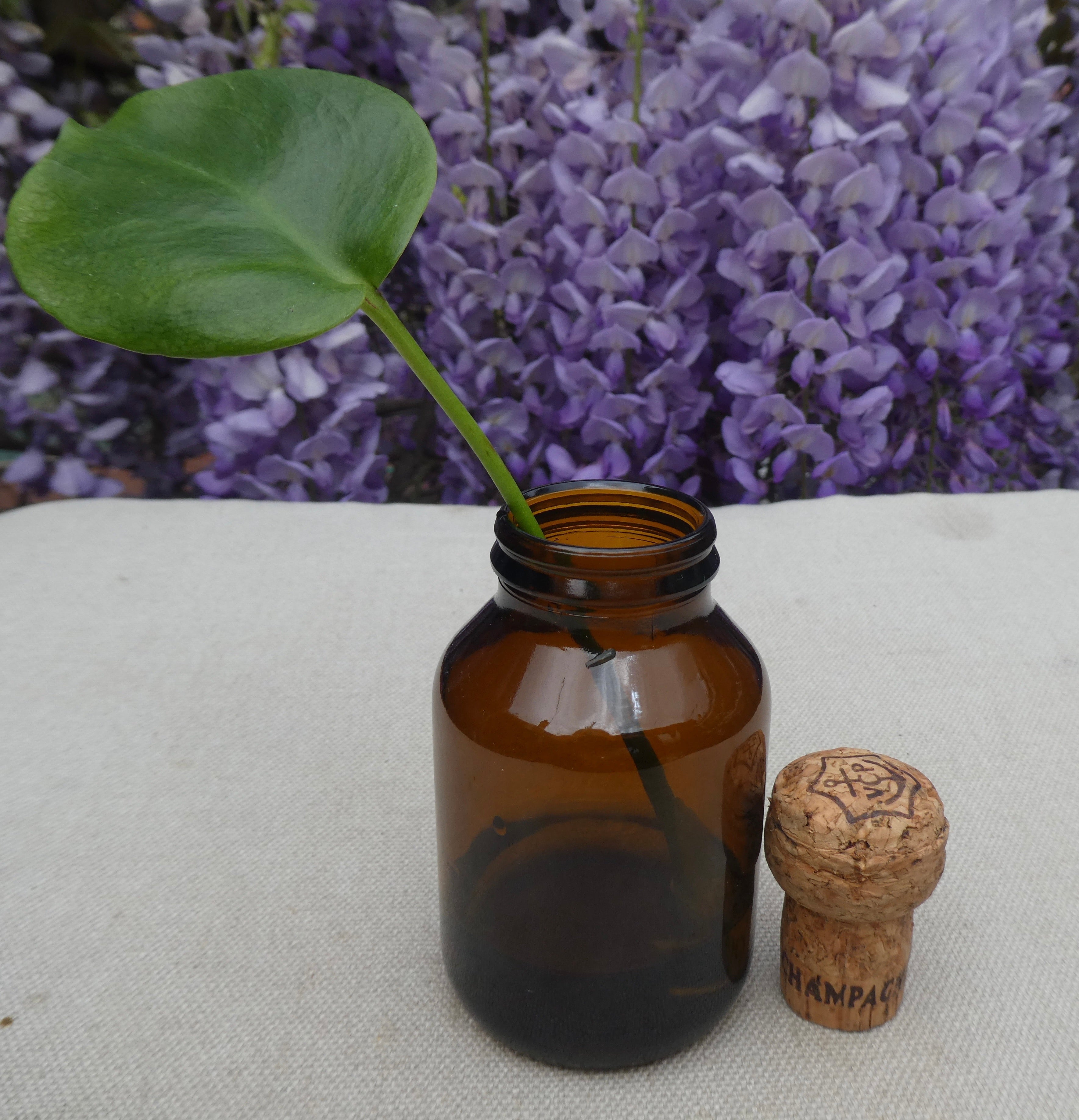 vino jar - amber mason glass, upcyled cork